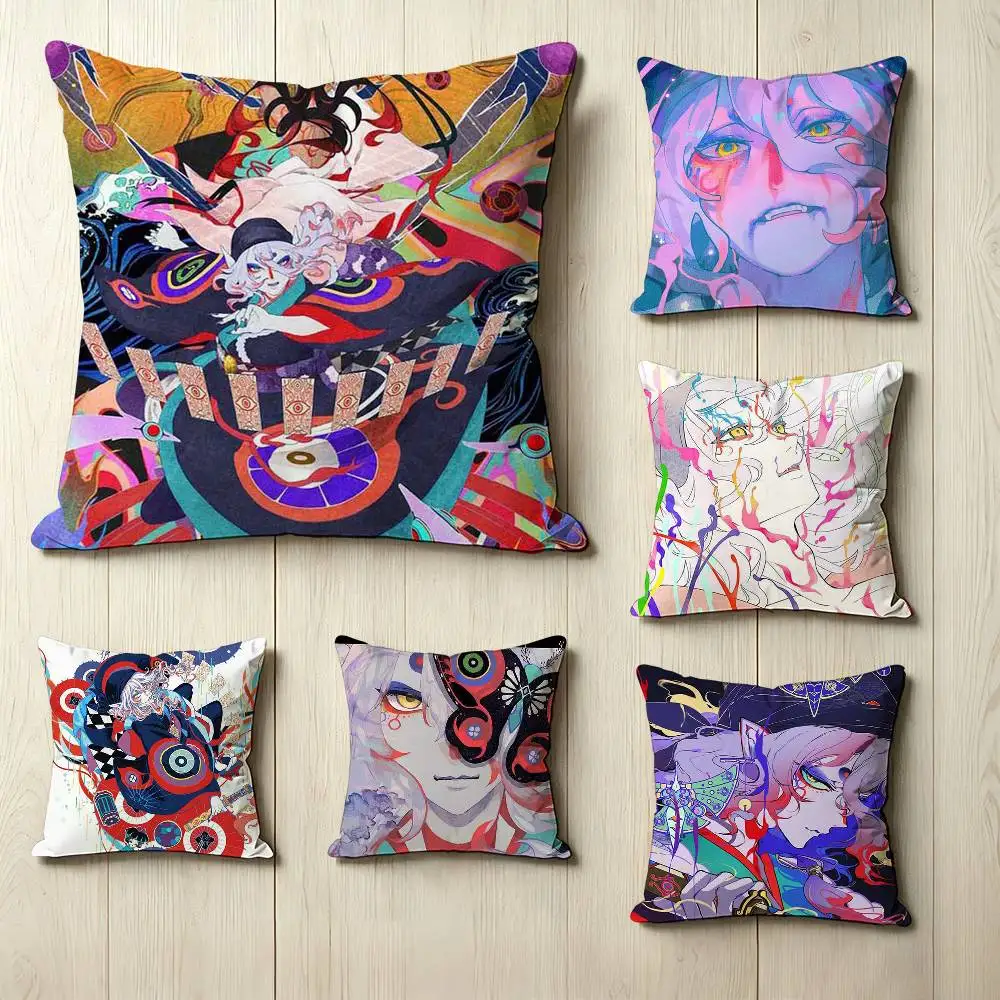 Anime M-Mononoke Cool K-Kusuriuri  Square Double-Sided printed Pillow Case Bedroom Bedside Pillow Sofa Cushion Cover