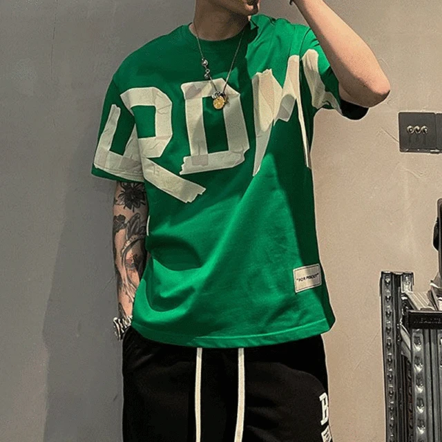 2023 Summer Casual All-match Trend Korean Fashion Short Sleeve Round Neck Solid Color Letter Printed Loose Fashion Youth T-shirt 2