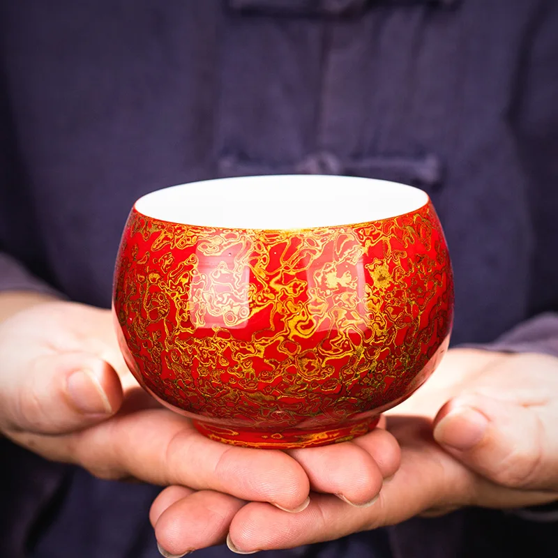 

Crystal glazed pressed hand cup ceramic host single cup Kung Fu tea cup high-end tea cup drinking tea household tea set