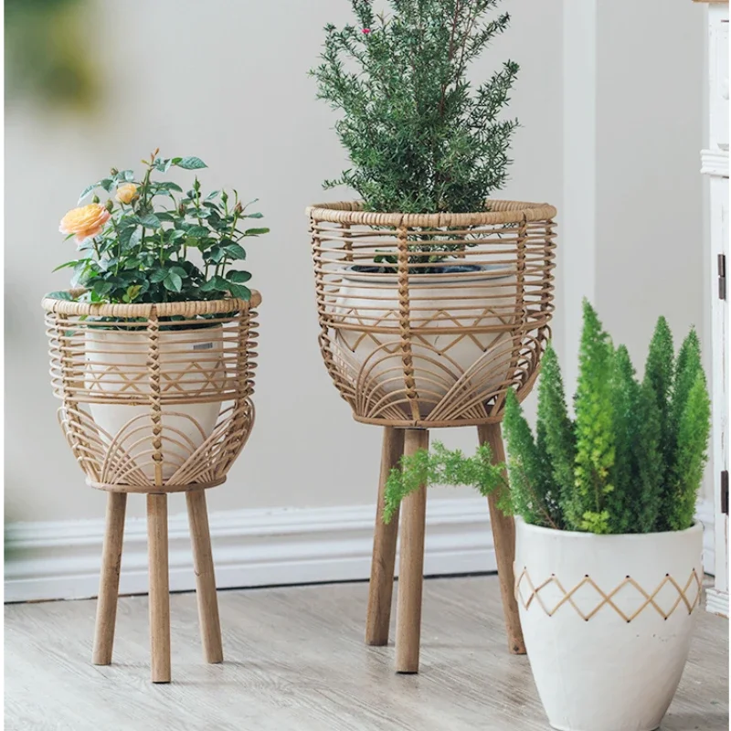 Natural Rattan Woven Plant Rack, High Value Stand for Flowers, Balcony Landing Flower Holder, Outdoor Courtyard