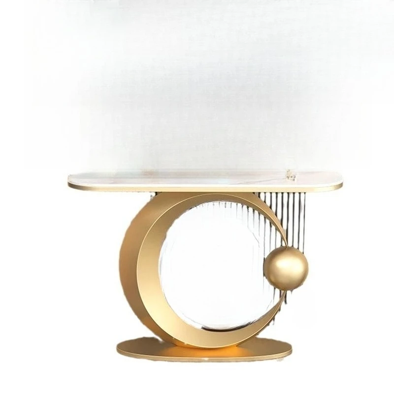 

Light luxury slate entrance platform semi-circular modern simple wall-leaning entrance hall end viewing platform