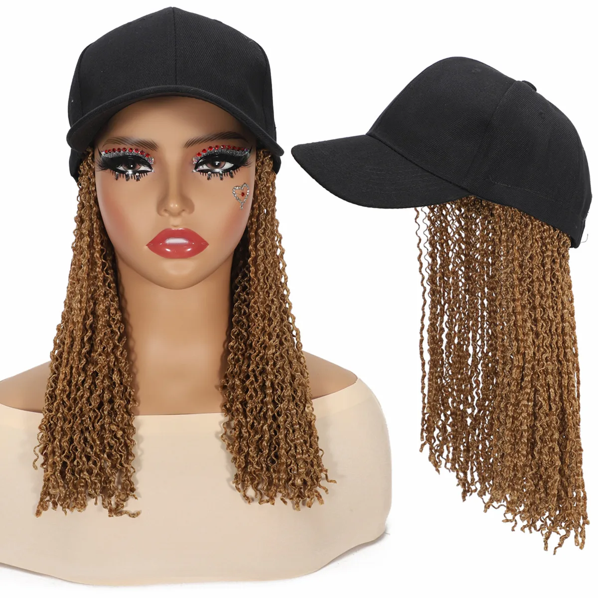 

Синтетический парик-шляпа для женщин, вьющиеся косы, 12-дюймовый короткий коричневый парик, бейсбольная кепка с плетением волос, регулируемый размер M009