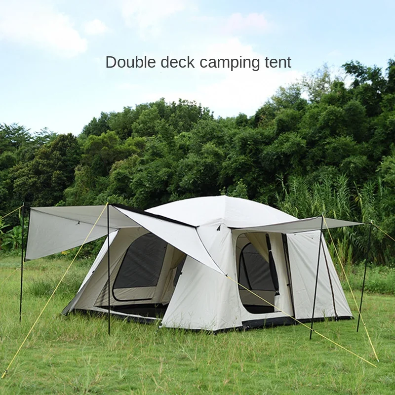 

Camping Family Tent Outdoor Thickened Rainproof Two Room One Hall Tent Portable Double Layer Camping Tent