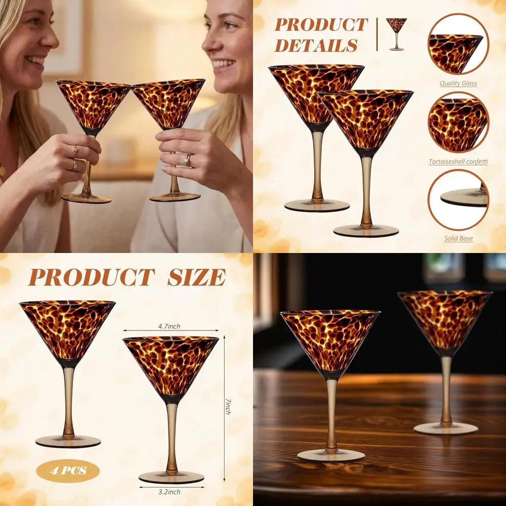 

Набор из 6 стеклянных коктейльных бокалов с леопардовым принтом, коричневый цвет, 7 унций, идеально подходят для джина, текилы, водки и коротких коктейлей.