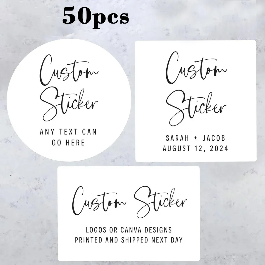 50 adesivi quadrati/circolari/rettangolari personalizzati per confezioni regalo, feste, compleanni, battesimi, festival