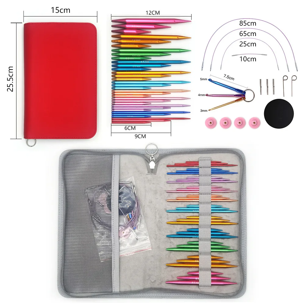 

11 Pairs Knitting Needles Removable Aluminum Crochet Hooks 3pcs Per Pair 6+9+12CM Interchangeable Smoothing Circular Needle Tool