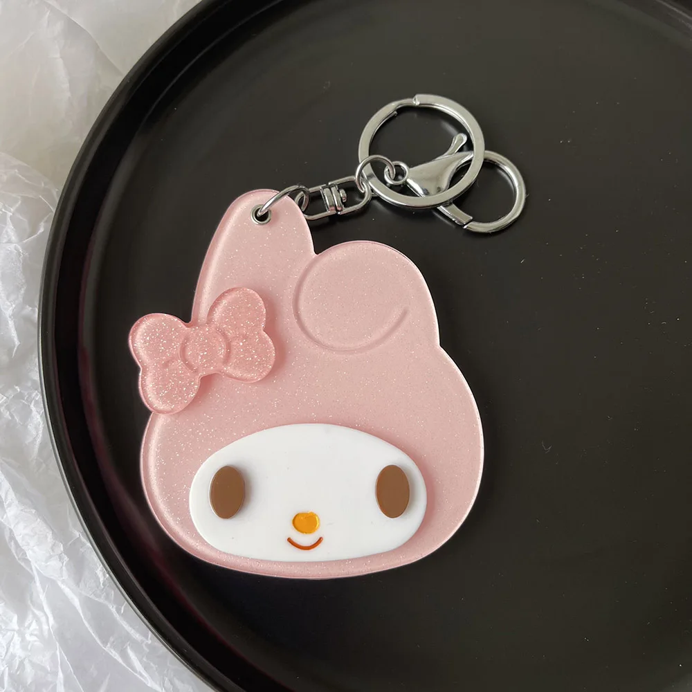 Kawaii Hellokitty Kuromi Mymelody Makeup Mirror Cute Sliding Cover Keychain Mirror Portable Fashion Beauty Tools Birthday Gifts