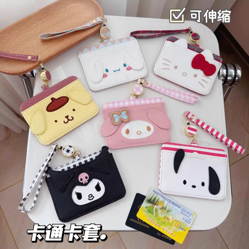 

New Sanrios Anime Pu Girl Heart Student Card Holder Bag Hello Kitty Kuromi Girls Portable Access Bus Bank Card Storage Case Gift