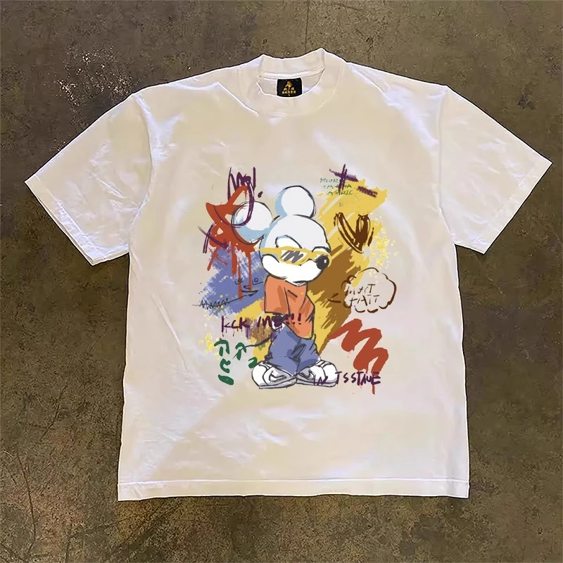 

Pure Cotton Heavyweight Loose Fit Short Sleeve T-Shirt for Couples American Retro Style by Xiao Chen Story Multi