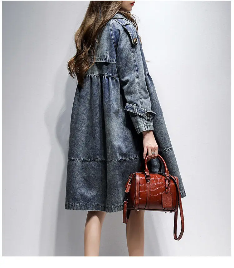 

Brown Trench Women'S Coat Pocket Buttoned Elegant Pleated Printed Design Plus Size Print Foldable Sleeved New