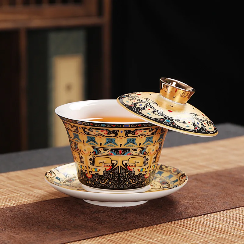 Hängendes Teeservice, Fengming-Teekanne, komplettes Set mit spiralförmigem Deckel, Emaille-Teeset in Geschenkbox