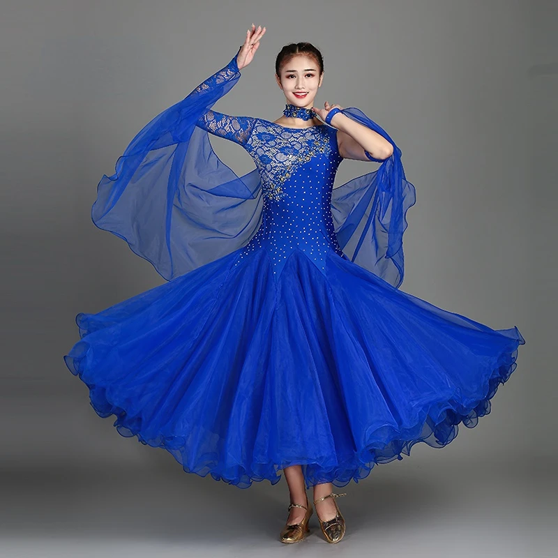 Ronde Hals Diamant Gradiënt Vrouwen Ballroom Danswedstrijd Jurk Wals Jurk Rumba Danskostuums Baljurk