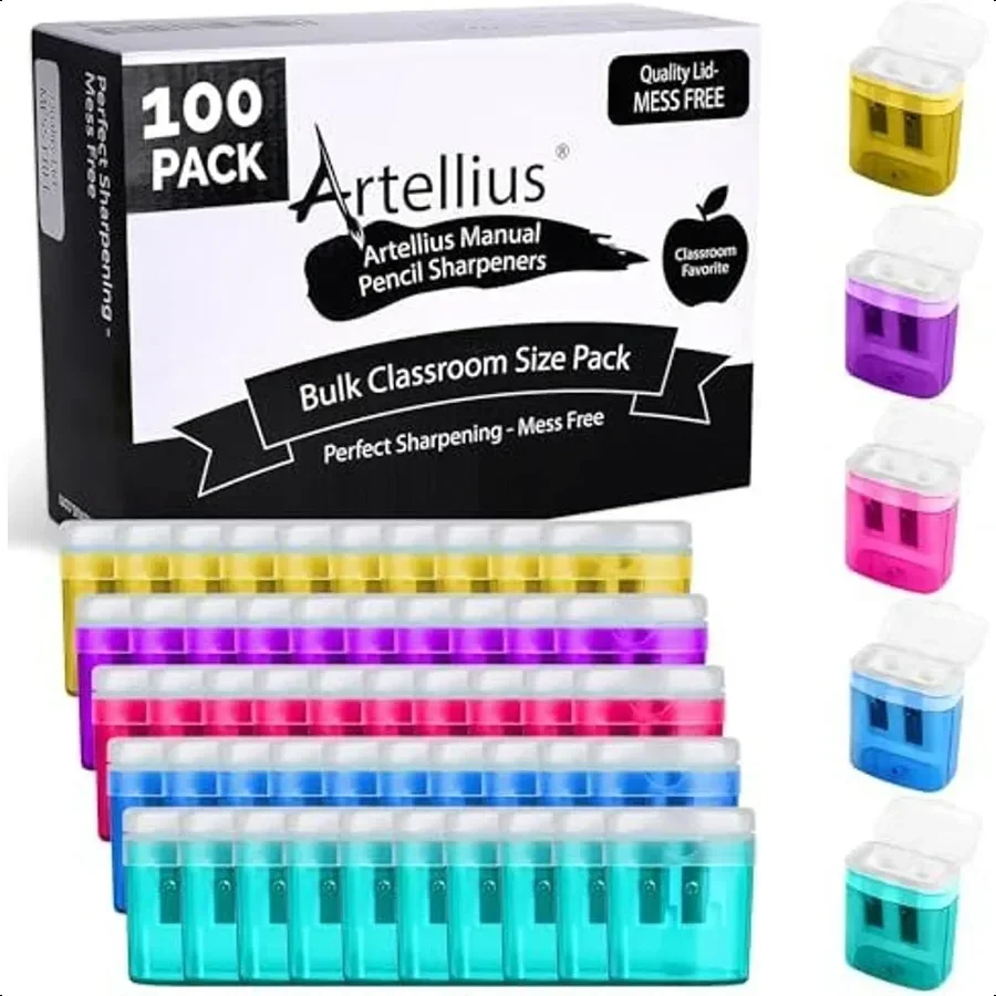 

100 Pack Pencil Sharpeners Bulk DoubleHole Tool for Crayon and Colored Pencil Grinding Sharpeners for School and Classroom plie