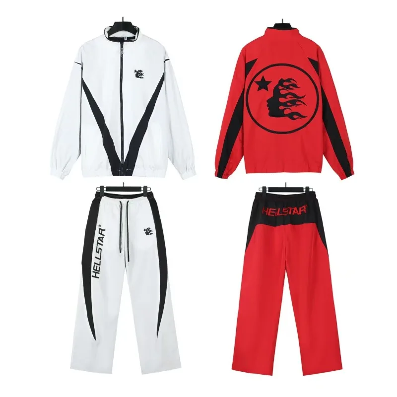 HEHellstar New Logo Five-Pointed Star Embroidery Couple Jacket Trench Coat Trendy Pants Set Unisex Men Women
