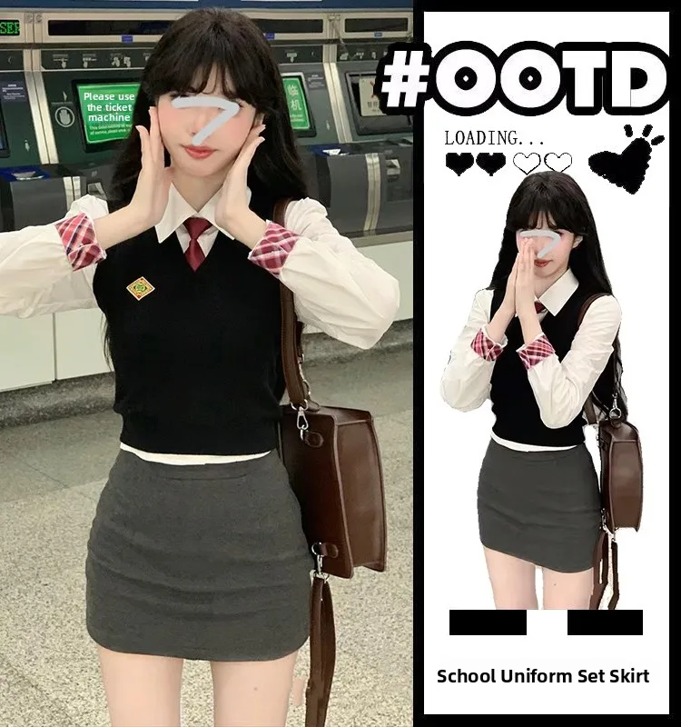 Herbst Winter Damen JK orm Dr Milk Series School Sle Koreanisches Drama Hauptcharakter Zweiteiliges Set ort Rock