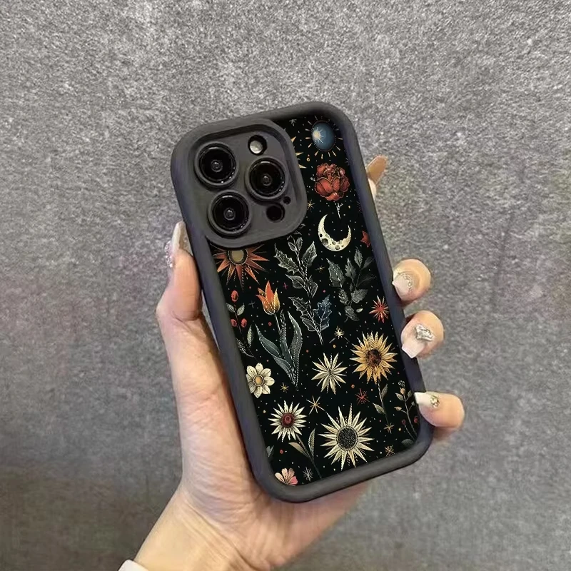 Casing Untuk Apple iPhone 17 16 15 14 13 11 Pro Max 15 Plus 16E 17Air Casing Ponsel Pola Bohemian Bunga Matahari Bulan Soft Cover