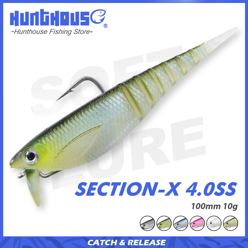 Hunthouse Section-X 4.0SS UV Wider Lip Segmented Soft Swimbait 100mm 10g Slow Sinking Saltwater Fishing Lure For Sea Bass LW232