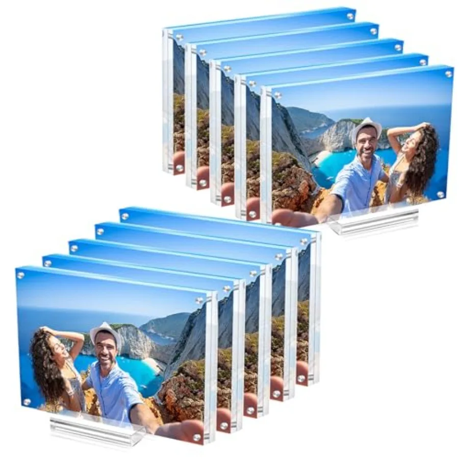 

0 Pack Acrylic Picture Frame with Magnetic Frameless Double Sided Clear Frame with Base Floating Lucite Transparent Photo Frame