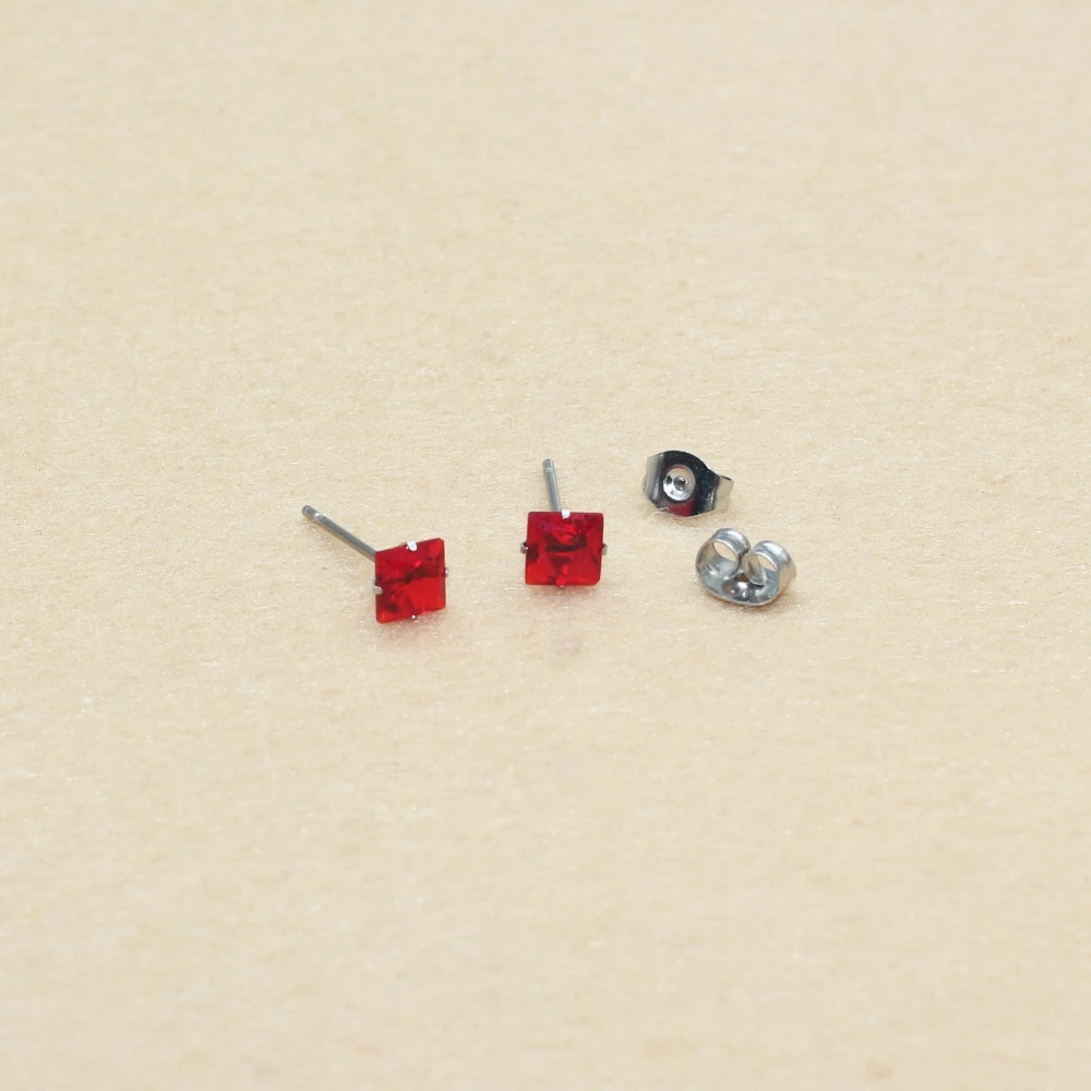 Stainless Steel Stud Earrings Red Orange Pink Zircons No Fade Allergy Free Fashion Jewlery For Women Girls