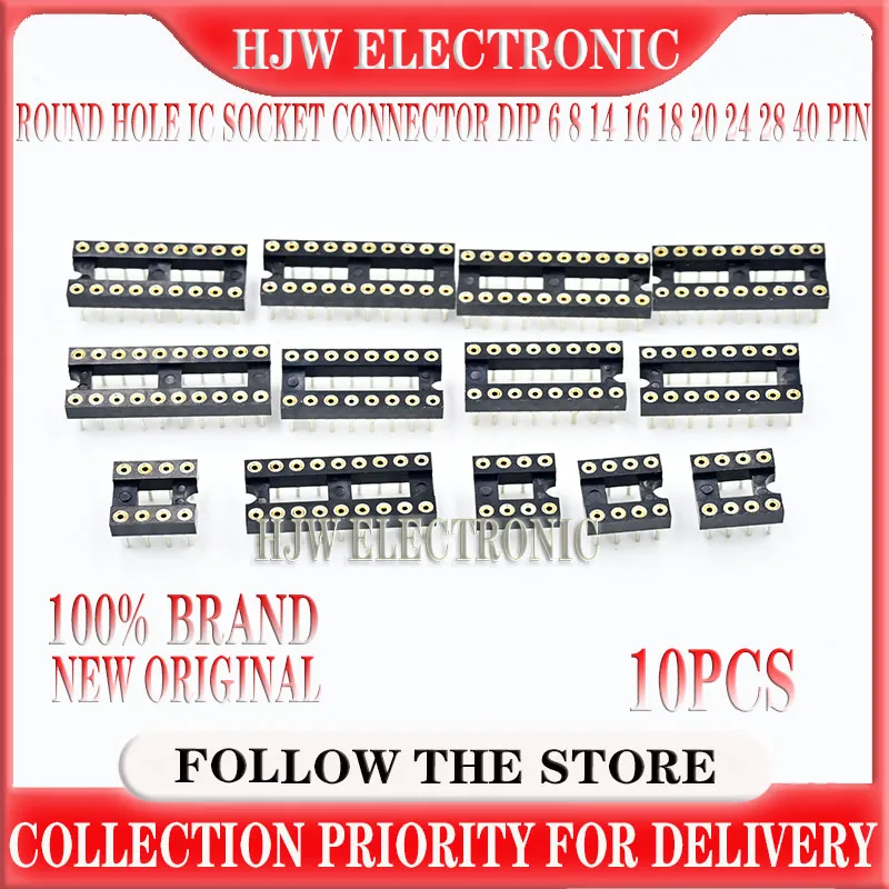 10PCS Round Hole IC socket Connector DIP 6 8 14 16 18 20 24 28 40 pin Sockets DIP6 DIP8 DIP14 DIP16 DIP18 DIP20 DIP28 DIP40 pins