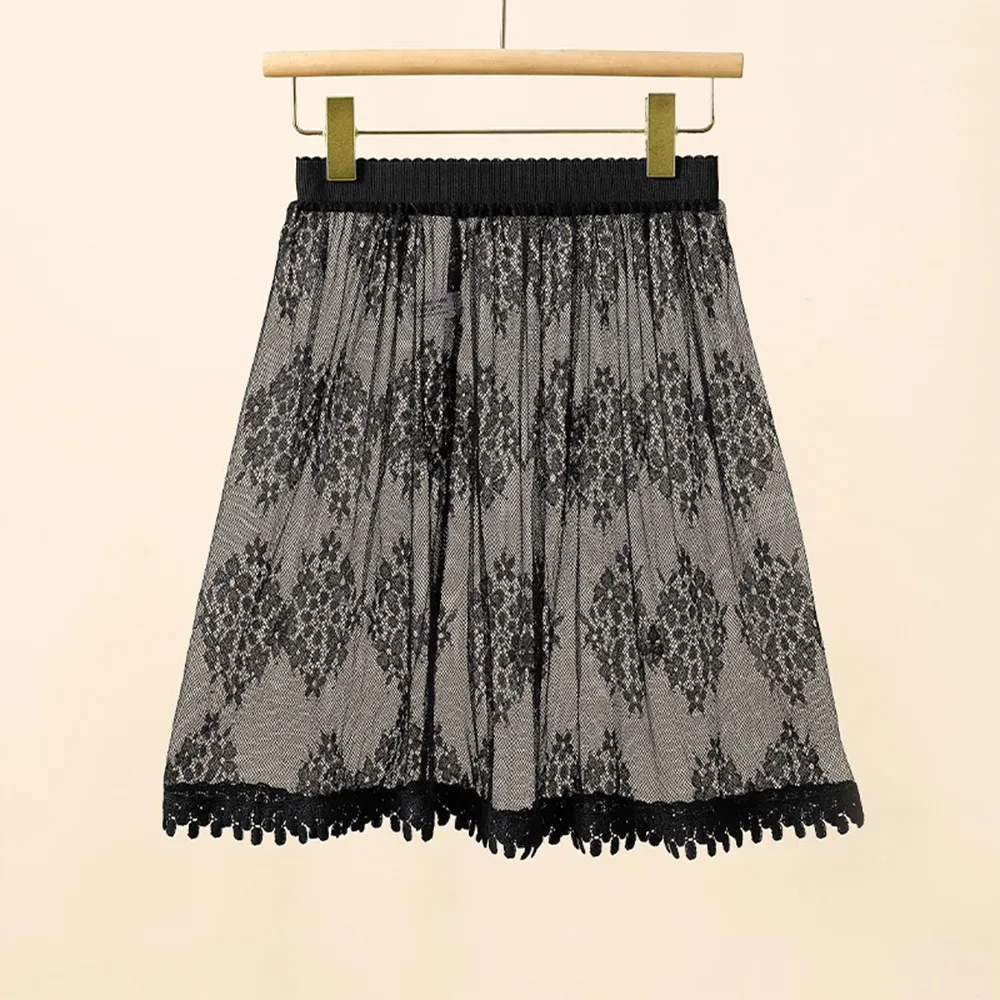 

Модная кружевная сетчатая юбка трапециевидной формы с высокой талией, прозрачная длинная юбка, эластичная тюлевая корейская юбка на лето