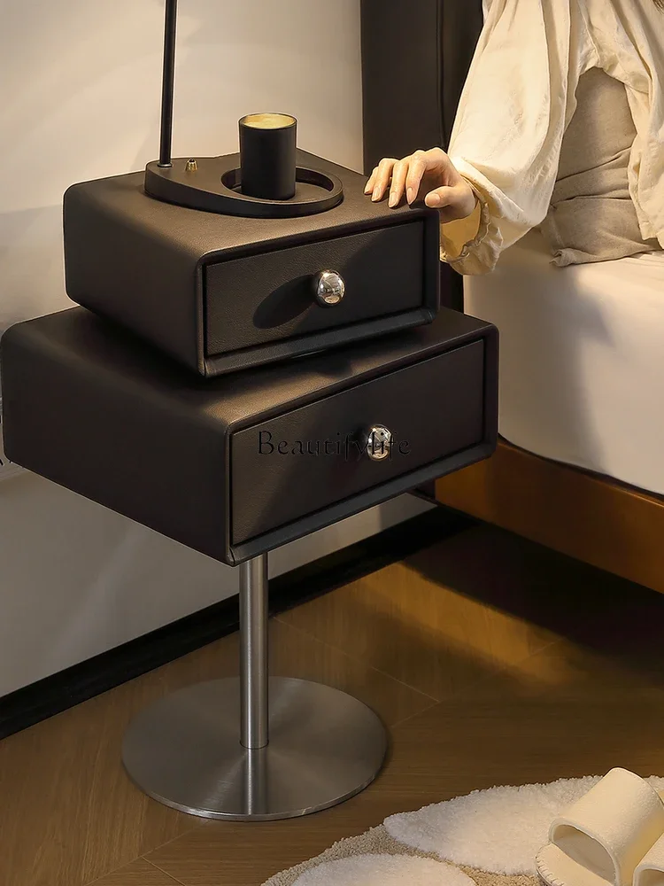 

ls 18Italian Minimalist Bedside Table Creative Black Double Layer Rotatable Bedside Narrow Storage Cabinet