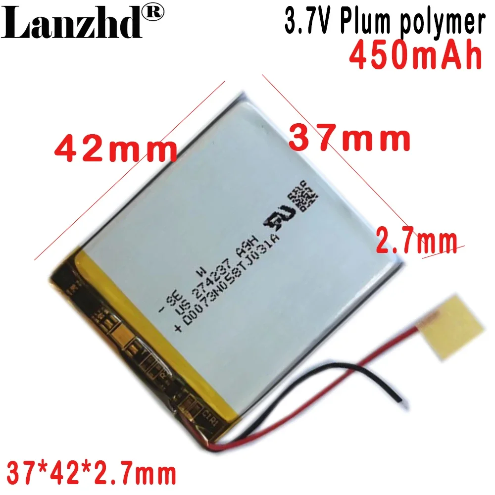 

3.7V Li Polymer Lithium Battery 450mAh For Smart wearable MP4 player Hearing aid 274237