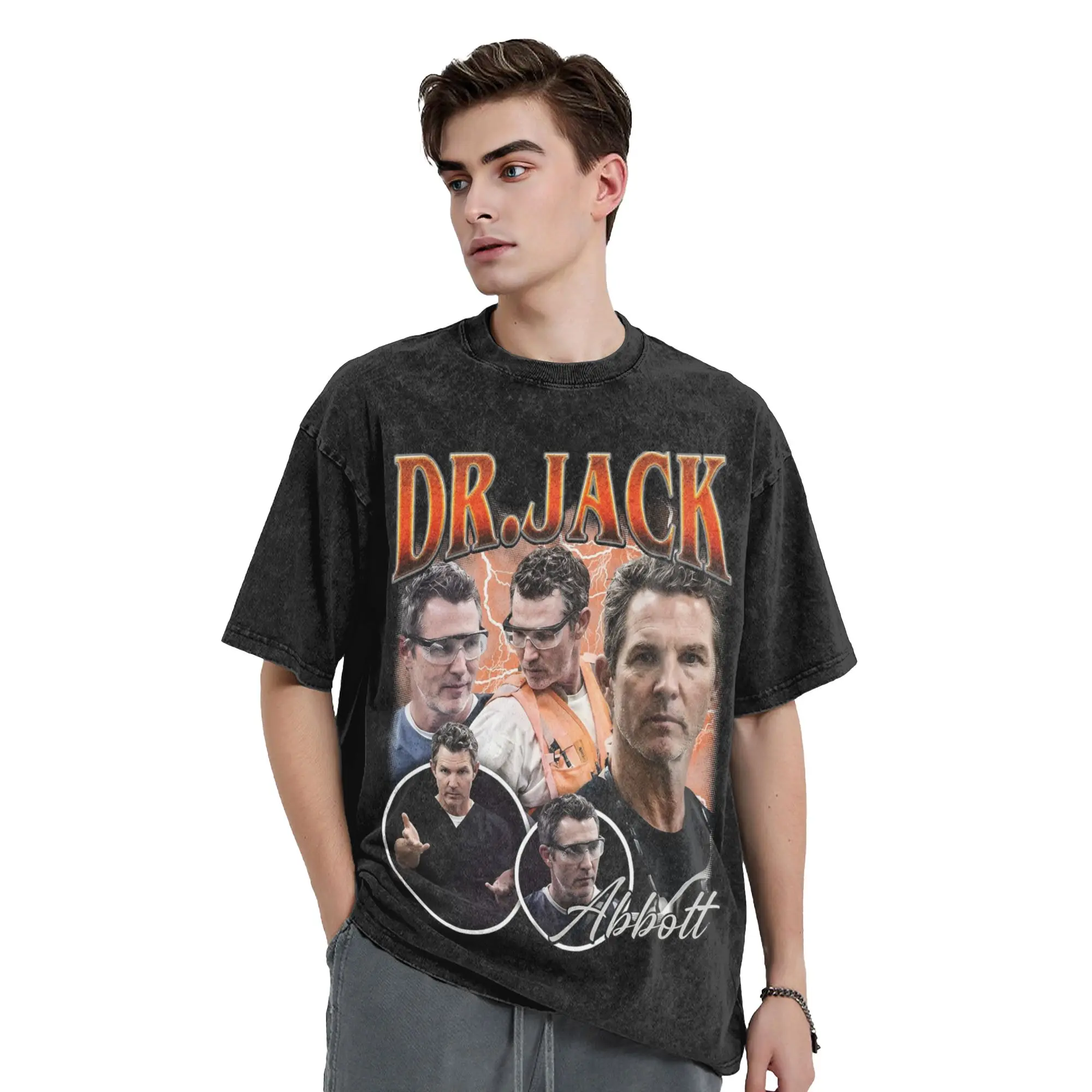Washed T Shirts Dr. Jack Abbott The Pitt Tv Show Hip Hop Cool T-Shirts Harajuku Streetwear Graphic Printed Tops Tees Men Women