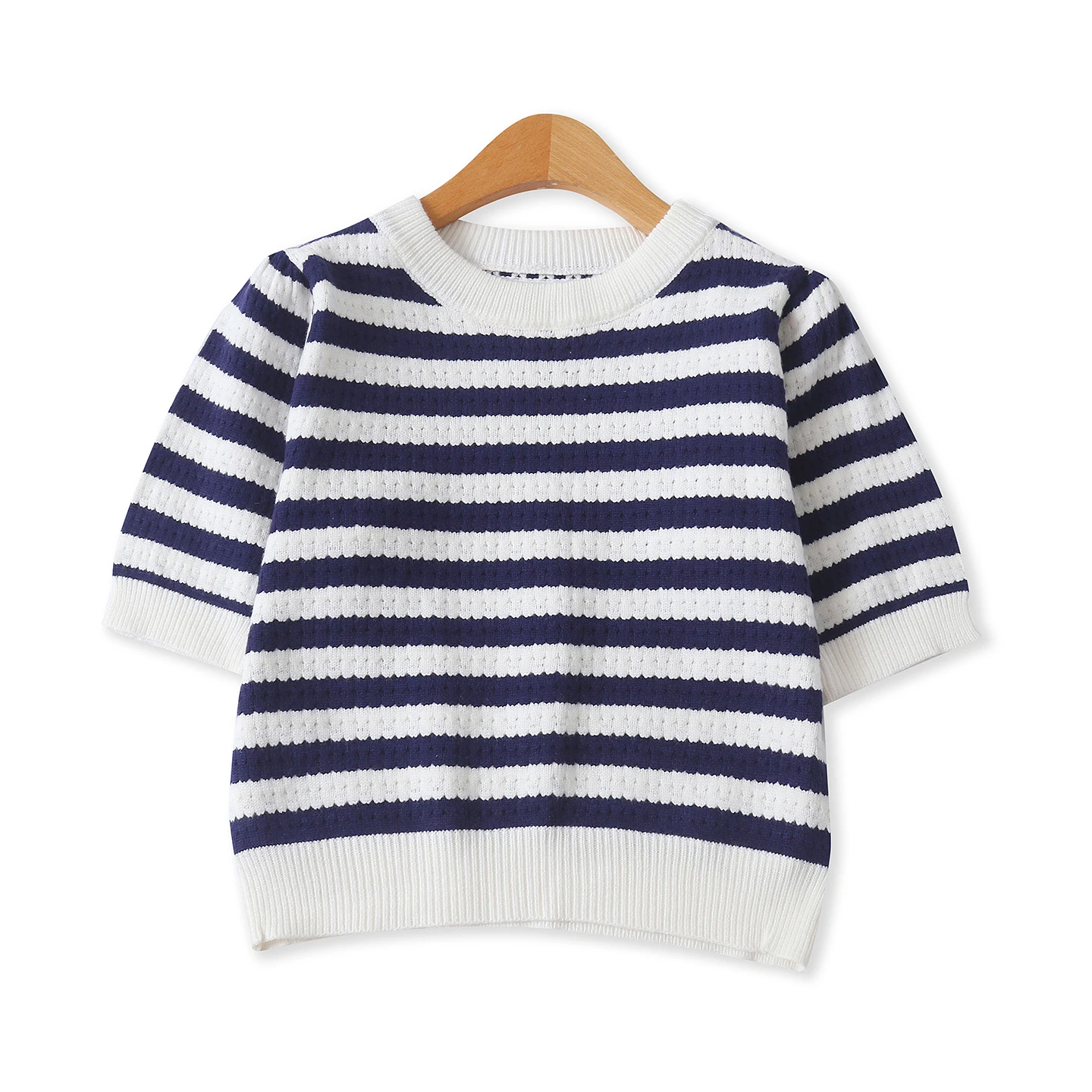 

Модный вязаный свитер с пузырьковыми поясами ort round Ne Striped Design Осенний новый женский универсальный облегающий топ