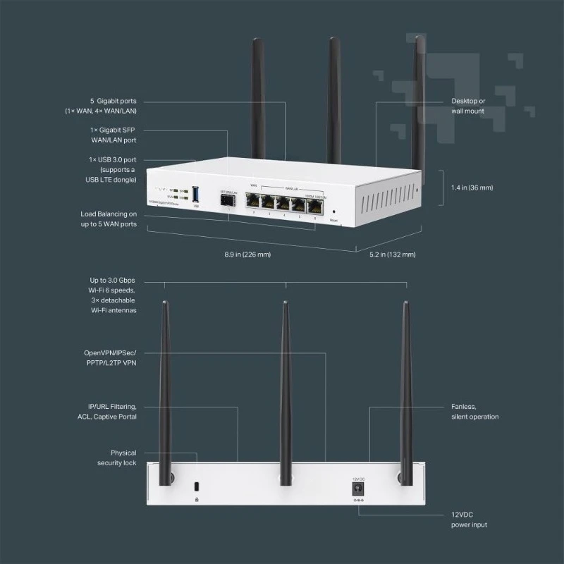 Festa FR365، AX3000 WiFi 6 VPN Router، ما يصل إلى 5 جيجابت WAN + 1 USB 3.0 WAN + 1 SFP، شبكة تنظيم ذاتية، سحابة مجانية، #3