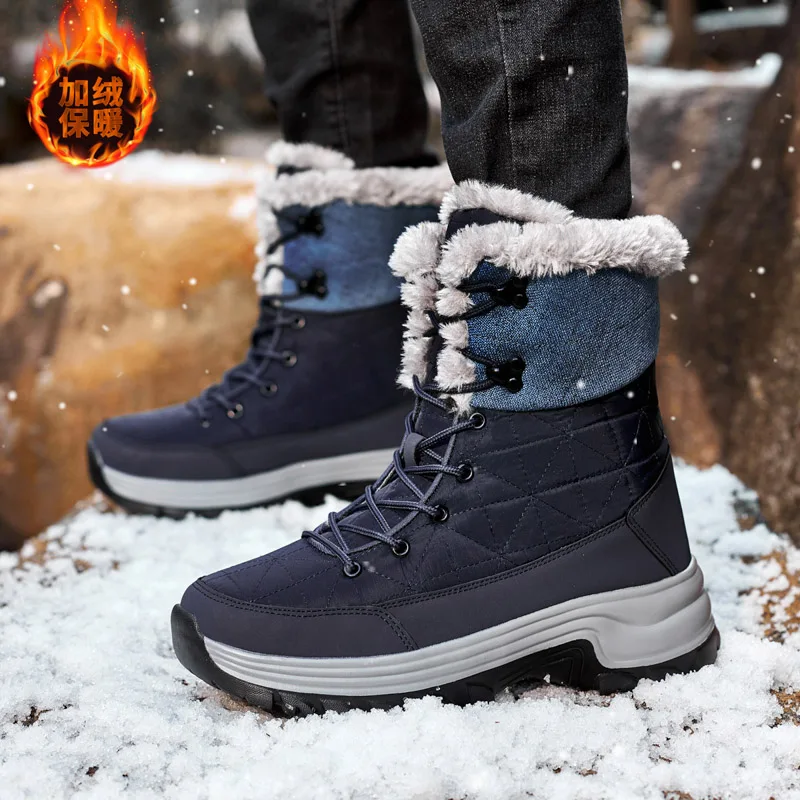 

Snow Boots Plush Warm Ankle Boots For Men Non-slip Waterproof Boots Men's Winter Shoes Booties Mountain Trekking Hiking Shoe