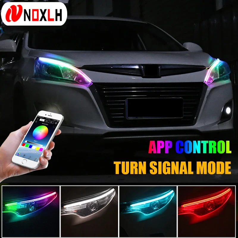 2PCS Symphony DRL Car LED Daytime Running Light APP Control Flexible RGB Flowing Turn Signal Strip Headlight Decorative Lamp 12V