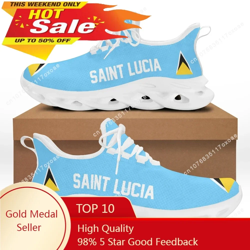 Saint Lucia Flag Print Girls Lace up Mesh Swing Sneakers Lightweight Casual Platform Shoes for Women Comfort Zapatos