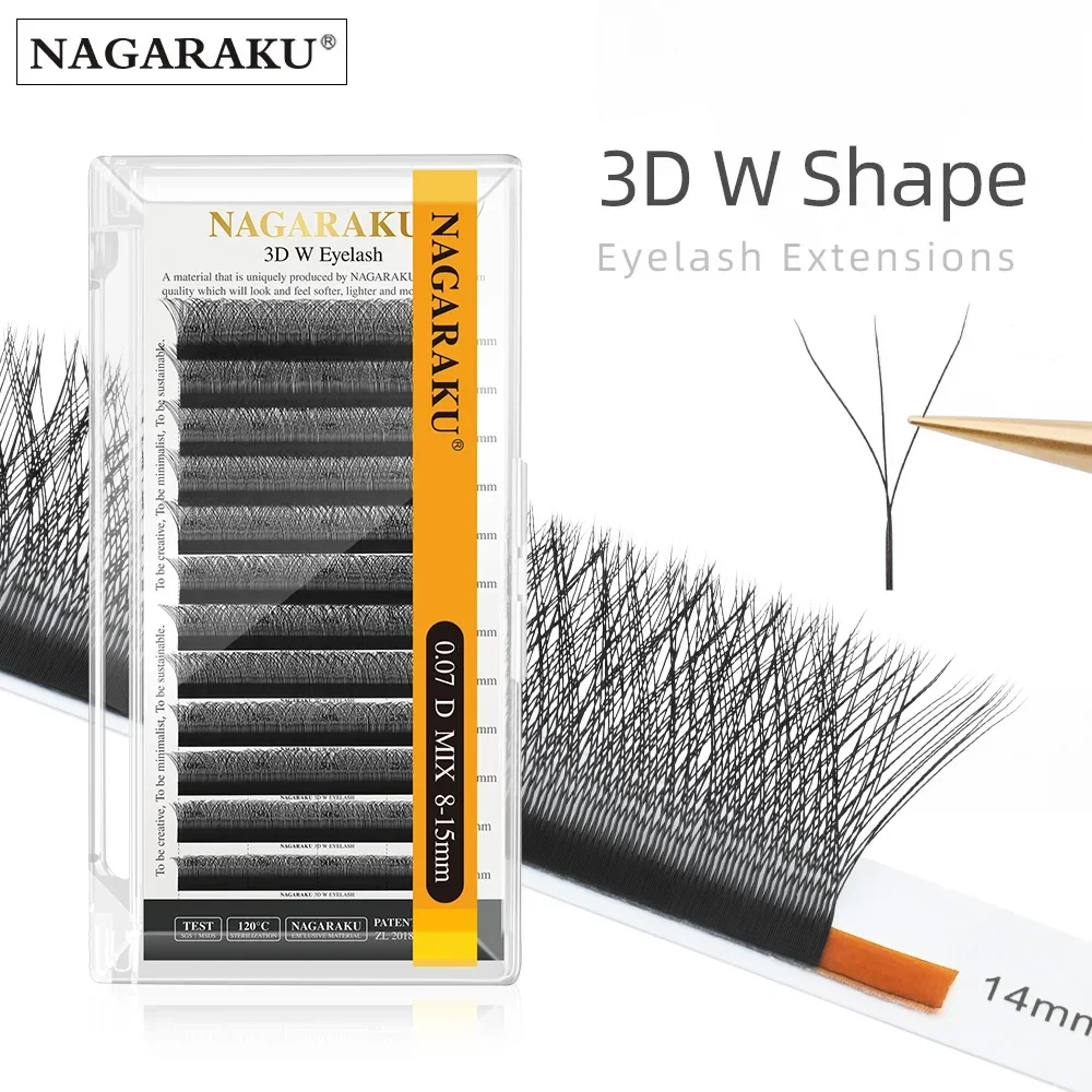 NAGARAKU 3D W Shape Natural Soft Light Hand Woven Fans Automatic Flower Eyelash Extensions Premade Fans Dense Matte Finish