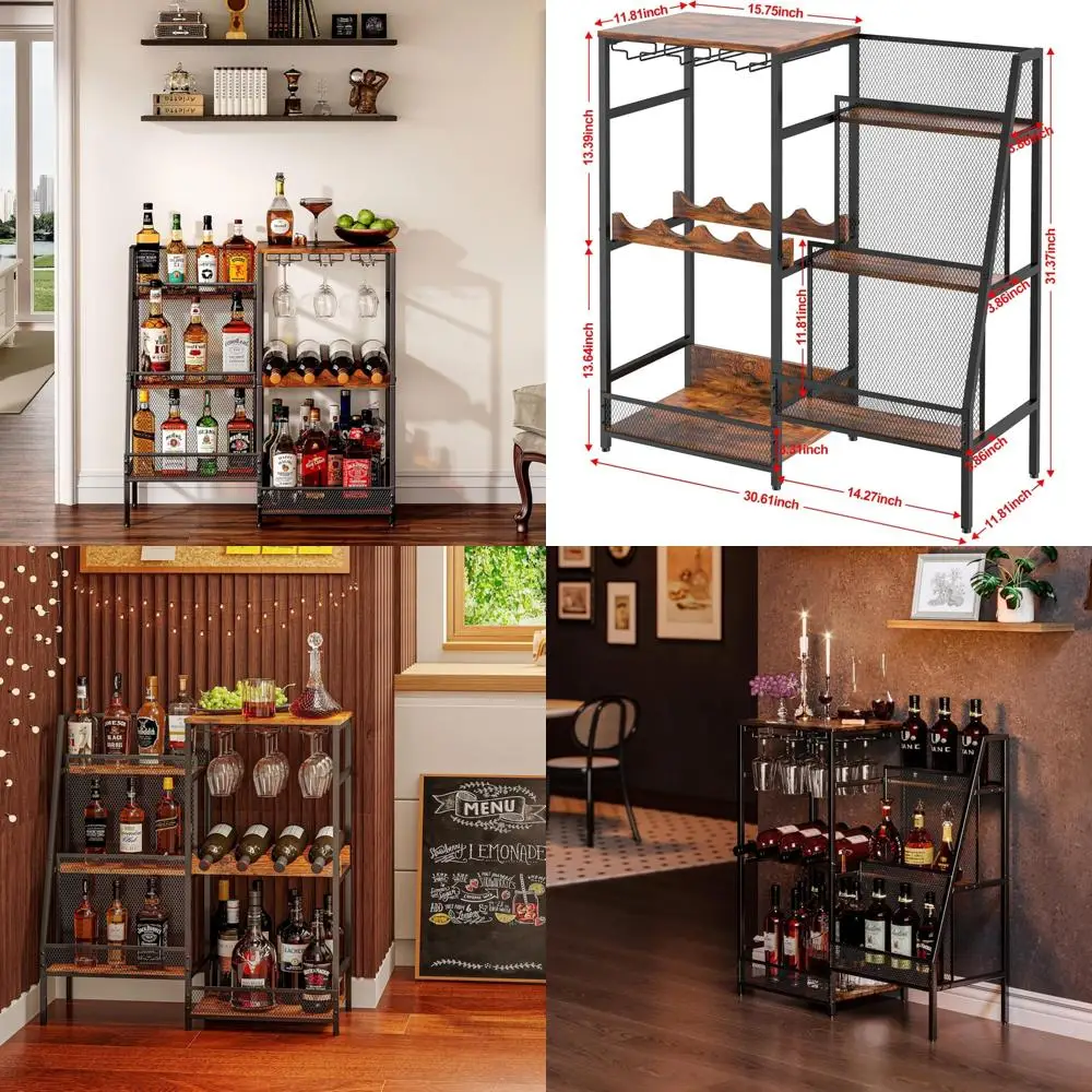 Versatile Liquor Stand for Home Bar, Wine Rack Freestanding Floor, Mini Bar Table for Liquor Whiskey Wine, 3-Tier Trapezoidal Li