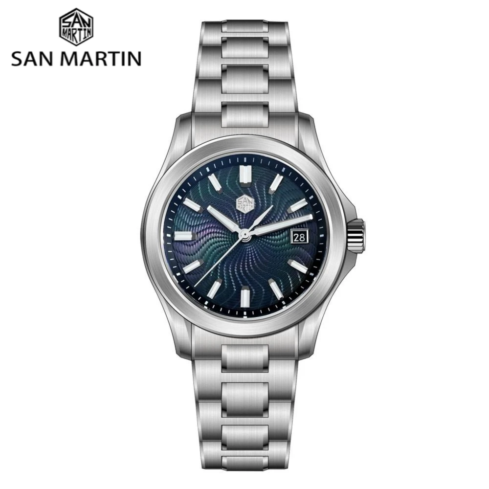 

San Martin 39mm Miyota 9015 Turbine Guilloche MOP Dial Men Luxury Watch Automatic 3H Date Quick Adjust BGW-X1 Luminous SN0150-1