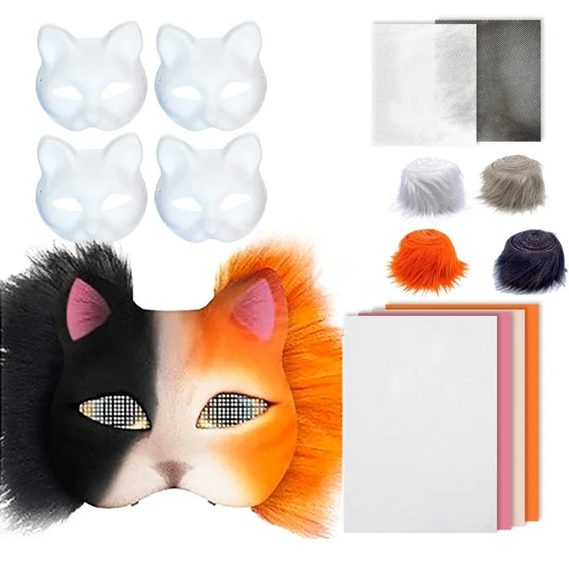 

Cats Mask Halloween Party Mask Hand-Painted Cats Mask with Plush Fabric Unpainted Mask Animal Mask Animal Mask Y1QD