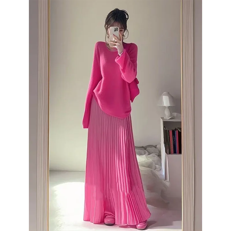 

Ранний осенний комплект Faion, женский новый комплект высокого класса, трикотажная юбка с юбкой Ele, длина, комплект из двух предметов