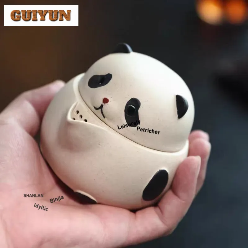 

200 мл традиционные чайники из фиолетовой глины Исин, горшок ручной работы с пандой, чайник с необработанной рудой и грязью, чайник с фильтром, чайный сервиз Zisha