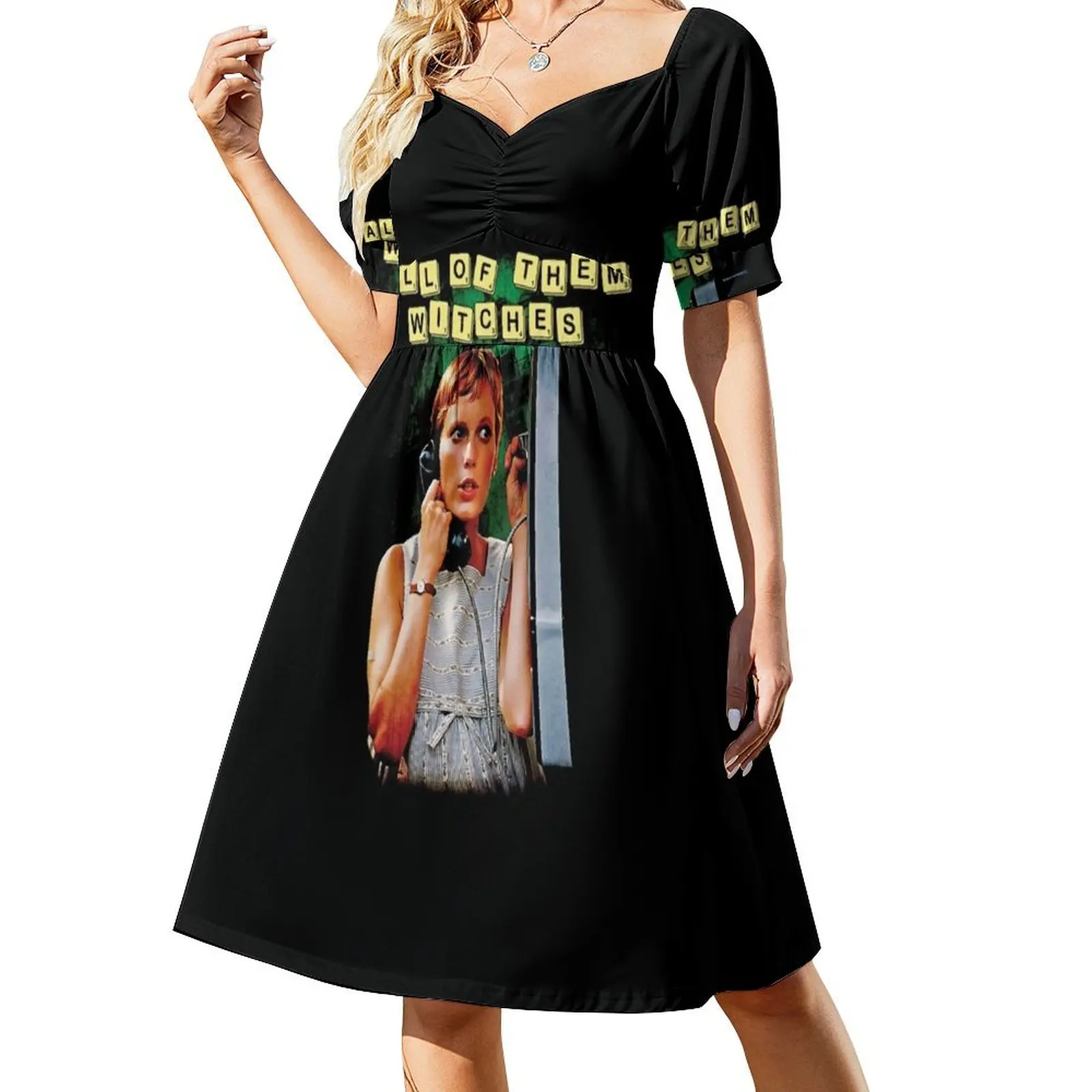 ローズマリーベビー-女性のための半袖ドレス、韓国スタイルの言葉でかわいいドレス