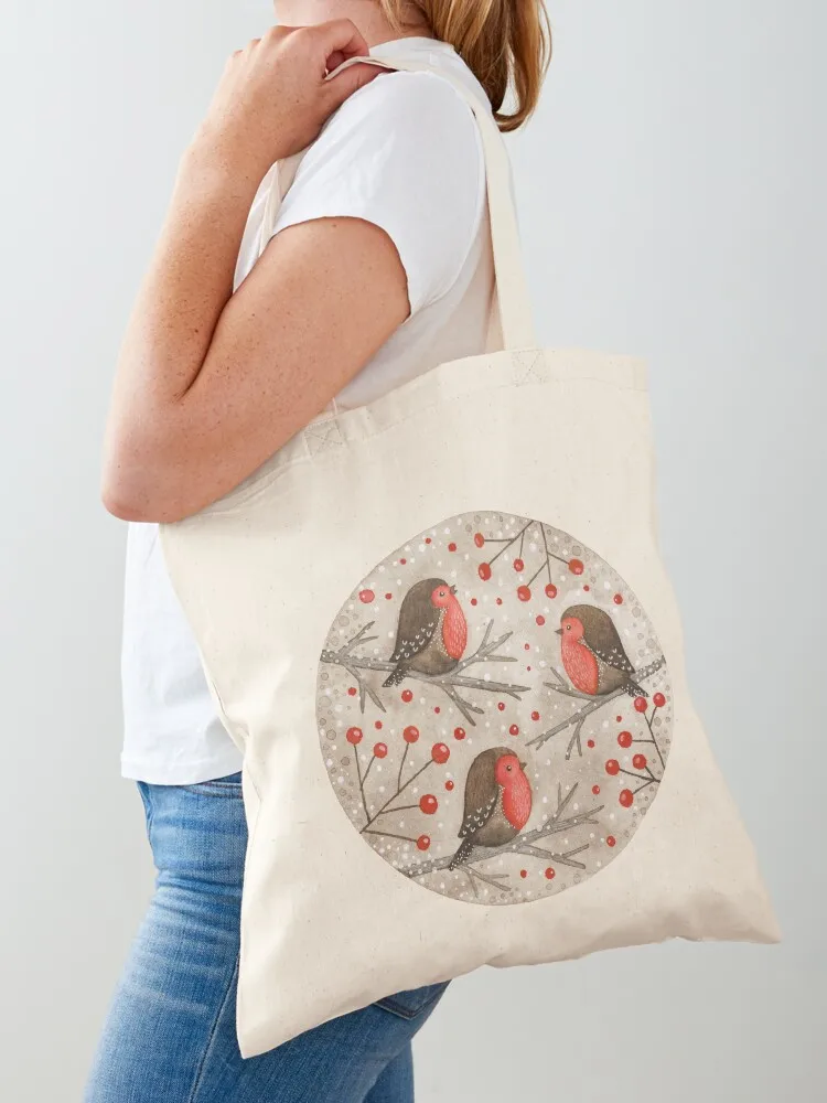 

Robins and red berries Tote Bag canvas tote tote bag custom eco bag folding Fabric