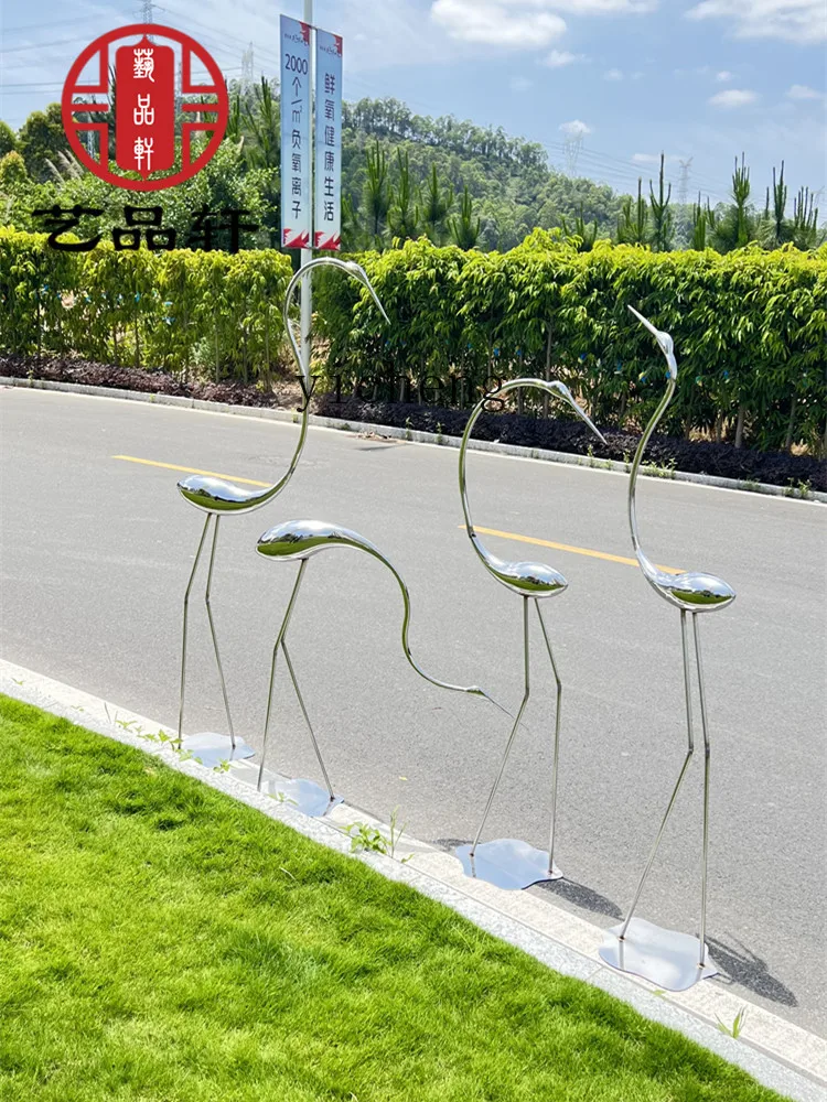 L7-10  stainless steel crane sculpture flamingo courtyard pool ornament custom landscape outdoor square ornament