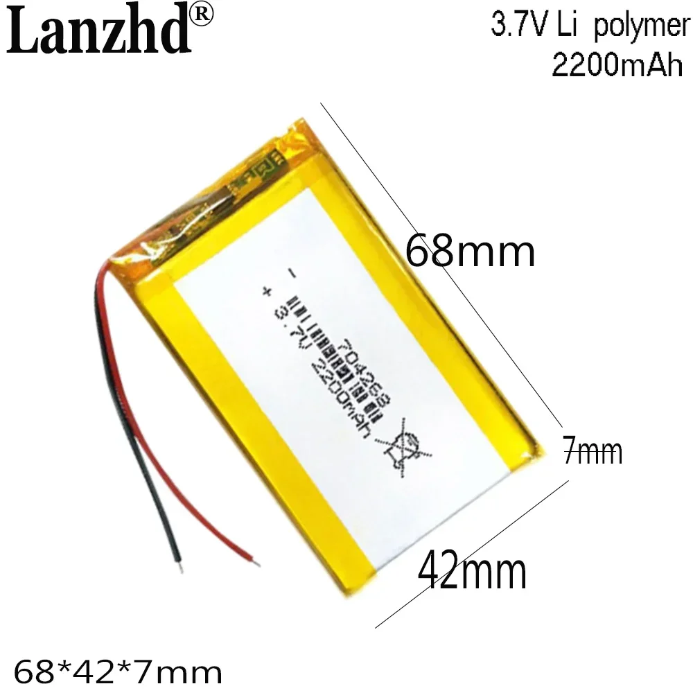 

3.7V Li polymer Lithium battery For Walkie Talkie Bluetooth Stereo heating glove Rechargeable battery 704268 2200mah