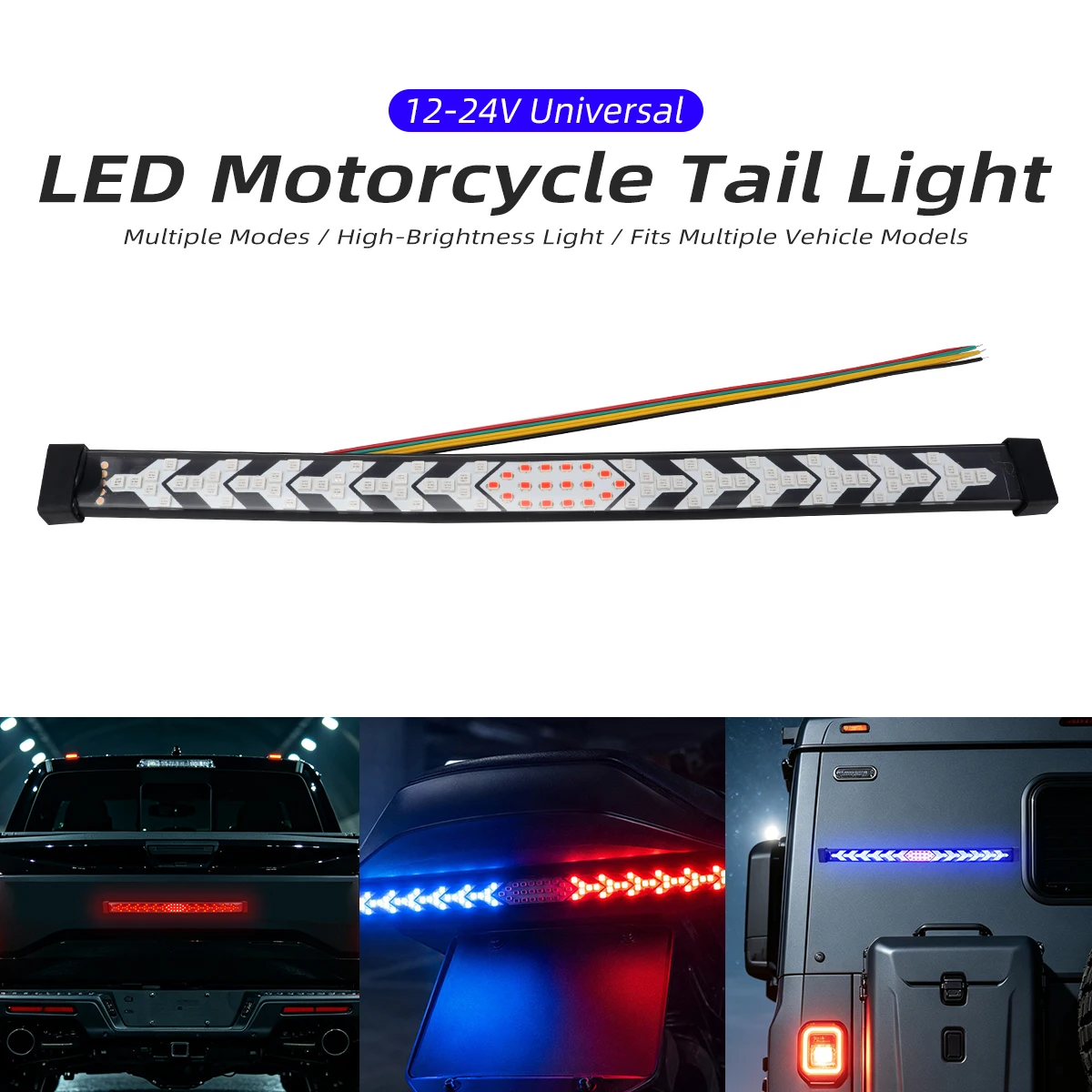 27CM Motorcycle Taillight LED Turn Signal Light Bar Dynamic LED Flexible Motorcycle Light Bar Strip Strobe Brake Light Colorful