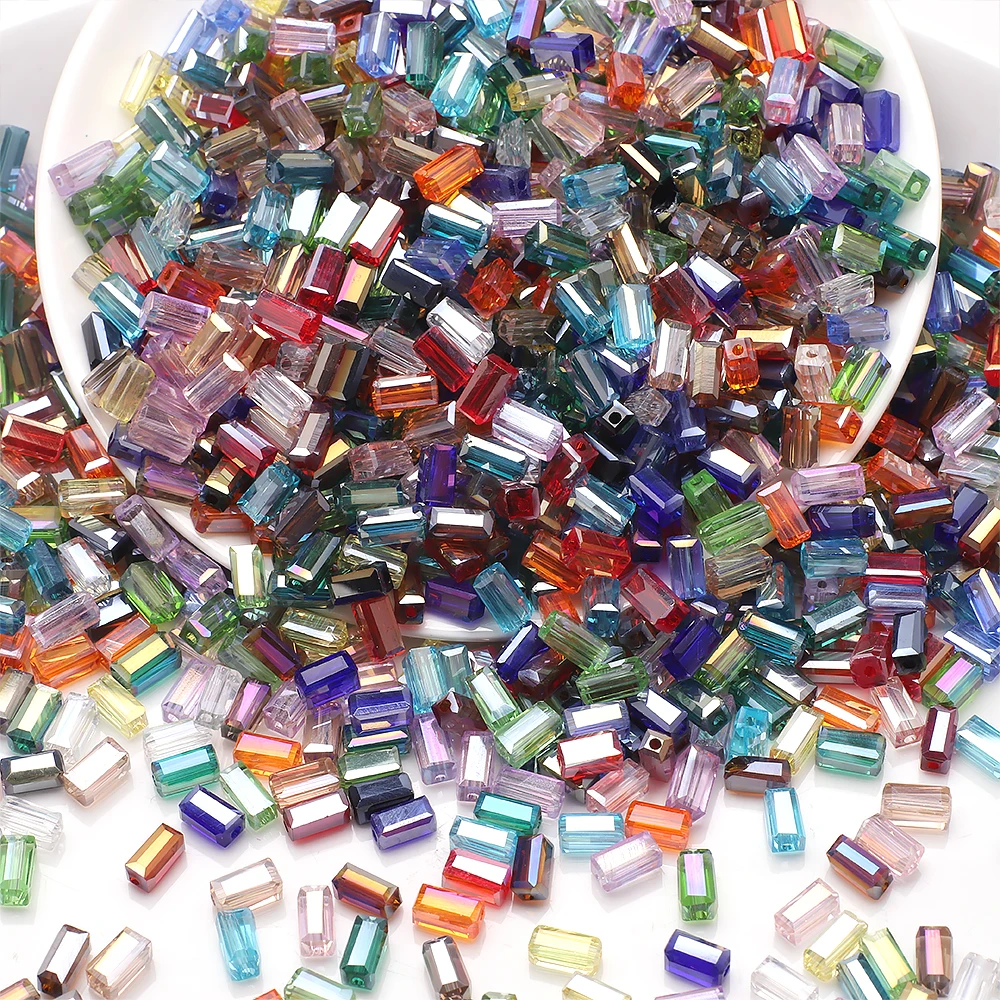 Austrian Crystal Rectangle Beads AB Color 3X6mm 4X8mm Long Square Shape Glass Loose Beads Crafts for Jewelry Making Bracelet DIY