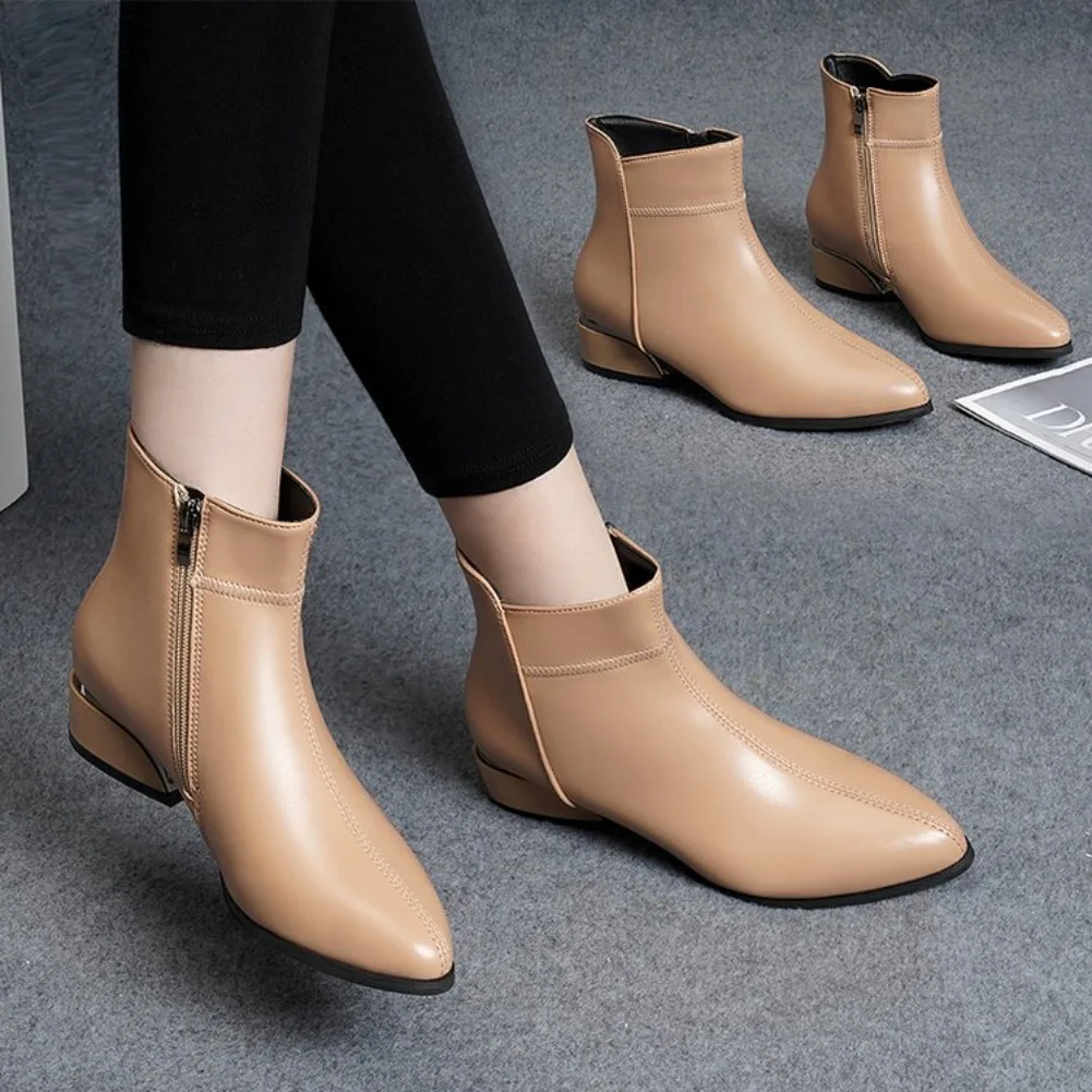 2026 Neue Damenstiefel Mode Lässige Lederstiefel Spitze Formelle Büroschuhe für Frauen Reißverschluss-Knöchelstiefel – Detail 18