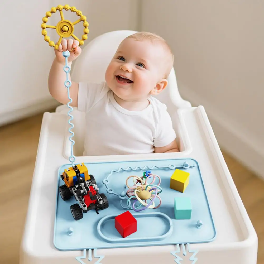 Silicone Baby Placemat with Suction Cup, Toddlers Eating Food Mat with Anti-fall Rope,Multi-functional Activity Pad for Kids