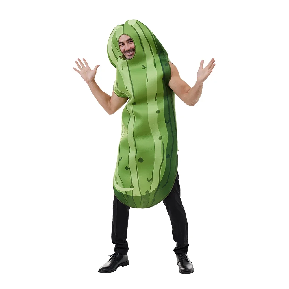 Funny Green Cucumbers Vegetable Halloween Pickle Costume Easy Pull On Costume for Men Carnival Easter Purim Fancy Dress