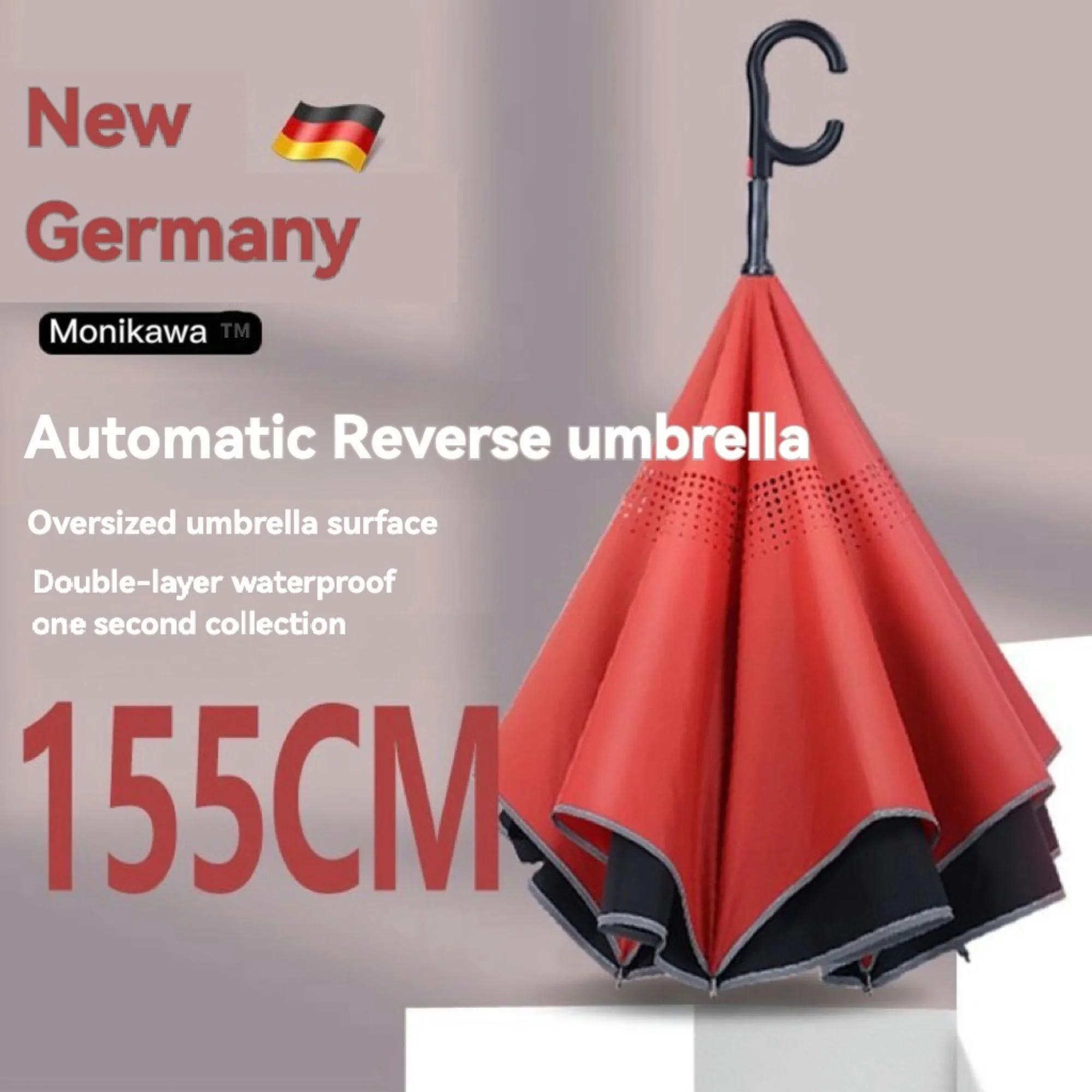 1pc Extra Large Double Layer Reverse Umbrella - Automatic/Manual Straight Handle, Reflective Strip Design for Enhanced Night Vis