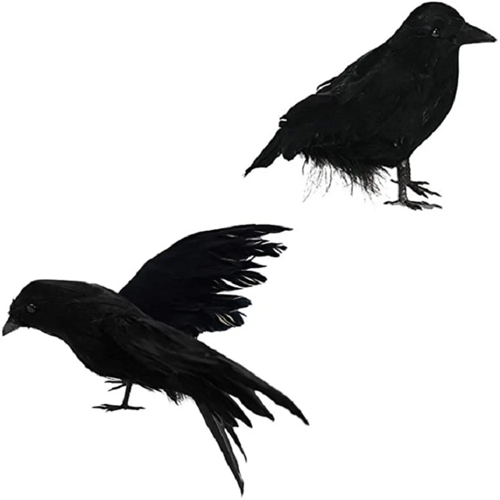 Halloween Decor Realistic Crow Halloween Decoration Lifesize Black Raven Movie Prop for Terrifying Effects Set of 2